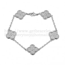 Гривна Van Cleef Arpels Alhambra с 5 мотива, бяло злато
