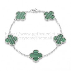 Гривна Van Cleef Arpels Alhambra с 5 мотива, бяло злато с малахитов седеф