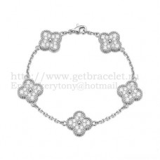 Гривна Van Cleef Arpels Alhambra 5 мотива от бяло злато с кръгли диаманти
