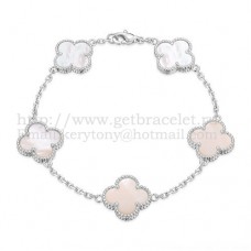 Гривна Van Cleef Arpels Alhambra 5 мотива от бяло злато с бял седеф