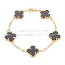 Гривна Van Cleef Arpels Alhambra с 5 мотива, жълто злато с черен ахат и седеф