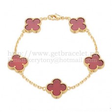 Гривна Van Cleef Arpels Alhambra с 5 мотива, жълто злато и карнеолски седеф