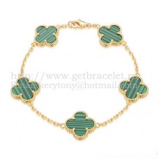 Гривна Van Cleef Arpels Alhambra с 5 мотива, жълто злато с малахитов седеф