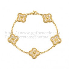 Гривна Van Cleef Arpels Alhambra с 5 мотива, жълто злато и кръгли диаманти