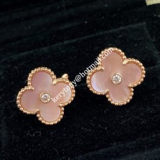 Обеци Van Cleef Arpels Alhambra от розово злато с розов седеф и диаманти