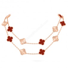Дълго колие Van Cleef Arpels Alhambra 20 мотива, розово злато, карнеол, разпродажба в Малайзия