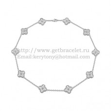 Дълго колие Van Cleef Arpels Alhambra от бяло злато, 10 мотива с диаманти Pave