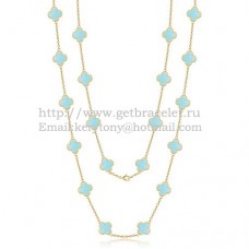 Колие Van Cleef Arpels Alhambra от жълто злато, 20 мотива с тюркоаз и седеф