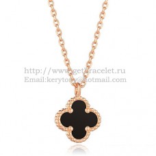 Висулка Van Cleef Arpels Sweet Alhambra от розово злато с черен ахат, седеф 9 мм