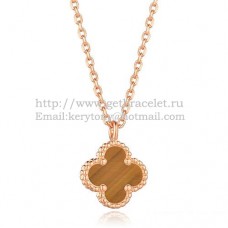 Висулка Van Cleef Arpels Sweet Alhambra от розово злато с тигрово око и седеф 9 мм
