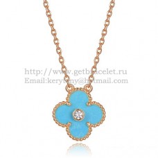 Висулка Van Cleef Arpels Alhambra от розово злато с тюркоазени кръгли диаманти от седеф