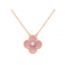 Висулка Van Cleef Arpels Alhambra от розово злато с диамант и родонит