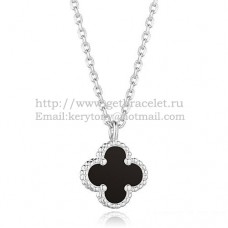 Висулка Van Cleef Arpels Sweet Alhambra от бяло злато с черен ахат, седеф 9 мм