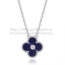 Висулка Van Cleef Arpels Alhambra от бяло злато с лапис и кръгли диаманти