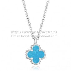 Висулка Van Cleef Arpels Sweet Alhambra от бяло злато с тюркоаз и седеф 9 мм