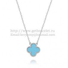 Висулка Van Cleef Arpels Alhambra от бяло злато с тюркоаз и седеф 15 мм
