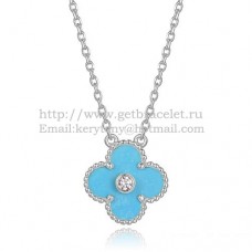 Висулка Van Cleef Arpels Alhambra от бяло злато с тюркоазени кръгли диаманти