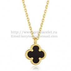 Висулка Van Cleef Arpels Sweet Alhambra от жълто злато с черен ахат, седеф 9 мм