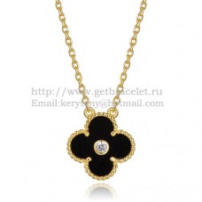 Висулка Van Cleef Arpels Alhambra от жълто злато с черен ахат, перла, кръгли диаманти