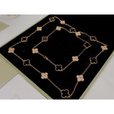 Дълго колие Van Cleef Arpels Alhambra 20 мотива Черен ахат с диамант