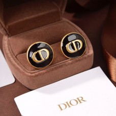 Обеци Dior Antique Brass CD Logo Pattern Nummular Black Emailed StreetChic