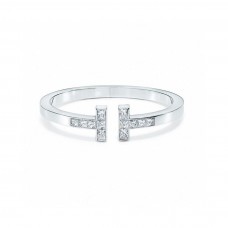 Гривна Tiffany Co. Tiffany Double T Paved Diamonds Square Ringent, разпродажба на стерлингово сребро